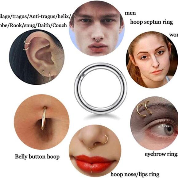 4Pairs 18G Surgical Steel Hinged Clicker Nose Rings - Hypoallergenic and Stylish - Picture 2 of 6